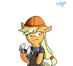 Size: 1450x1300 | Tagged: safe, artist:icebreak23, imported from derpibooru, applejack, pony, crossover, engineer, female, simple background, solo, team fortress 2, wrench