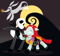 Size: 1200x1107 | Tagged: safe, artist:trinityinyang, imported from derpibooru, jack skellington, ponified, sally, the nightmare before christmas, tim burton, zero