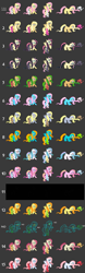 Size: 501x1600 | Tagged: safe, imported from derpibooru, angel bunny, derpy hooves, fluttershy, lotus blossom, nurse redheart, princess cadance, princess celestia, pegasus, pony, fighting is magic, alternate clothes, alternate costumes, emoshy, female, mare, palette swap, psychoshy, wip