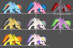 Size: 569x378 | Tagged: safe, imported from derpibooru, blossomforth, daring do, firefly, holly dash, rainbow dash, spike, spitfire, fighting is magic, alternate clothes, alternate costumes, g1, g1 to g4, g4, generation leap, palette swap, wip