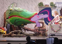 Size: 360x257 | Tagged: safe, imported from derpibooru, twilight sparkle, pony, audrey 2, carnivorous plant, female, fetish, head first, little shop of horrors, mare, photo, preylight, vore