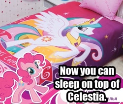 Size: 423x357 | Tagged: safe, imported from derpibooru, pinkie pie, princess celestia, duvet cover, irl, merchandise, meta, official, photo, pun