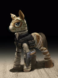 Size: 1911x2557 | Tagged: safe, artist:vombavr, imported from derpibooru, oc, unicorn, fallout equestria, bandage, fallout, fallout: new vegas, joshua graham, ponified