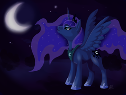 Size: 900x675 | Tagged: safe, artist:awesomesauce2244, imported from derpibooru, princess luna, pony, female, moon, night, solo