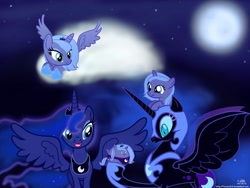 Size: 1600x1200 | Tagged: safe, artist:treez123, imported from derpibooru, nightmare moon, princess luna, pony, chubbie, chubby, duality, lunar trinity, s1 luna, woona