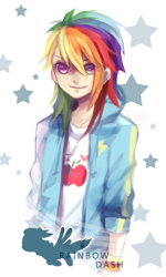 Size: 480x799 | Tagged: safe, artist:lengyou, imported from derpibooru, rainbow dash, human, clothes, female, humanized, jacket, simple background, solo, sweatband, white background