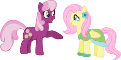 Size: 1791x884 | Tagged: safe, artist:ludiculouspegasus, imported from derpibooru, cheerilee, fluttershy, clothes, dress, simple background, transparent background