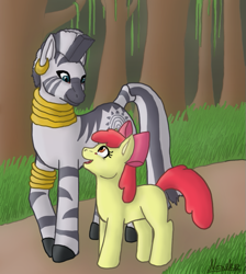 Size: 627x700 | Tagged: safe, artist:noneko, imported from derpibooru, apple bloom, zecora, zebra