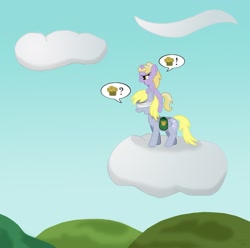 Size: 2332x2311 | Tagged: safe, artist:gogglesparks, imported from derpibooru, derpy hooves, dinky hooves, pegasus, pony, blindfold, cloud, cloudy, equestria's best mother, female, high res, mare, saddle bag