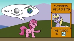 Size: 2228x1247 | Tagged: safe, artist:gogglesparks, imported from derpibooru, dinky hooves, ruby pinch, and that's how equestria was made, dark matter, lucy's advice booth, peanuts