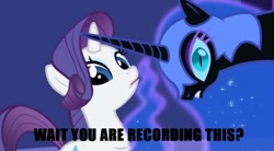 Size: 850x470 | Tagged: safe, imported from derpibooru, screencap, nightmare moon, rarity, caption, horns are touching