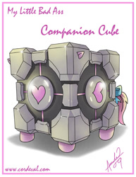 Size: 550x711 | Tagged: safe, artist:amelie-ami-chan, imported from derpibooru, oc, oc only, oc:companion pony, pony, robot, robot pony, companion cube, ponified, portal (valve)