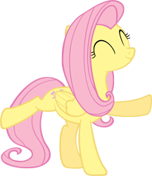 Size: 3857x4467 | Tagged: safe, artist:moongazeponies, imported from derpibooru, fluttershy, pegasus, pony, ^^, cute, dancing, extended trot pose, eyes closed, female, folded wings, happy, mare, raised hoof, raised leg, shyabetes, simple background, smiling, solo, standing on two hooves, three quarter view, transparent background, vector, wings