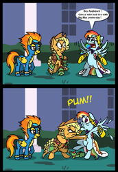 Size: 547x794 | Tagged: safe, artist:niban-destikim, edit, imported from derpibooru, applejack, big macintosh, rainbow dash, spitfire, earth pony, pony, comic, exploitable meme, gala meme, male, meme, rainbowmac, shipping, stallion, straight