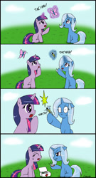 Size: 2262x4185 | Tagged: safe, artist:ciriliko, imported from derpibooru, trixie, twilight sparkle, bee, butterfly, bee sting, comic