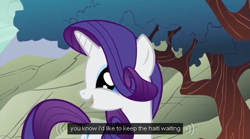 Size: 639x355 | Tagged: safe, imported from derpibooru, screencap, rarity, caption, captions, haiti, solo, tree, youtube caption