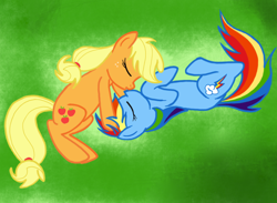 Size: 960x704 | Tagged: safe, artist:likethewind9, imported from derpibooru, applejack, rainbow dash, earth pony, pegasus, pony, appledash, duo, female, kissing, lesbian, mare, shipping