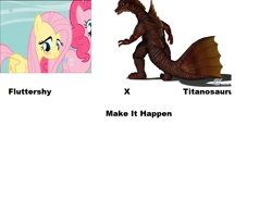 Size: 1016x792 | Tagged: safe, imported from derpibooru, fluttershy, kaiju, crossover, crossover shipping, exploitable meme, female, godzilla (series), make it happen, male, meta, shipping, straight, titanosaurus