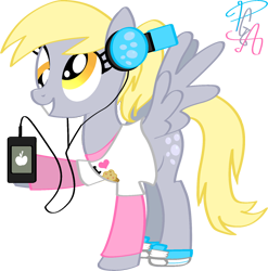 Size: 1592x1611 | Tagged: safe, artist:pa0oliitahw, imported from derpibooru, derpy hooves, pegasus, pony, female, headphones, ipod, mare, modern fashion, ponytail, shoes, simple background, sneakers, solo, transparent background