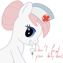 Size: 774x774 | Tagged: safe, artist:kalas17, imported from derpibooru, nurse redheart, earth pony, pony, female, looking at you, mare, mouth hold, solo, syringe