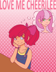 Size: 2550x3300 | Tagged: safe, artist:underwaterteaparty, imported from derpibooru, apple bloom, cheerilee, human, cheeribloom, female, high res, humanized, lesbian, shipping, text, thought bubble