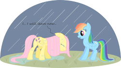 Size: 955x540 | Tagged: safe, imported from derpibooru, fluttershy, rainbow dash, chasing rainbows, crying, fanfic, female, flutterdash, lesbian, rain, sad, shipping