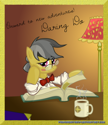 Size: 1008x1172 | Tagged: safe, artist:primogenitor34, imported from derpibooru, daring do, pony, book, coffee, glasses, reading, solo