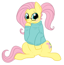 Size: 492x496 | Tagged: safe, artist:lulubell, imported from derpibooru, fluttershy, pony, bottomless, clothes, featureless crotch, female, glasses, partial nudity, simple background, solo, sweater, sweatershy, transparent background