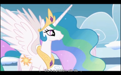 Size: 960x600 | Tagged: safe, edit, edited screencap, imported from derpibooru, screencap, princess celestia, pony, sonic rainboom (episode), alciorn, caption, female, mare, solo, text, youtube caption