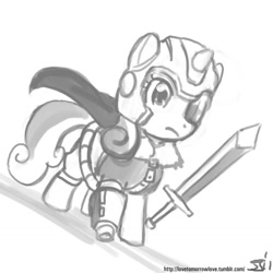 Size: 1280x1280 | Tagged: safe, artist:johnjoseco, imported from derpibooru, sweetie belle, pony, claus, grayscale, monochrome, mother 3, parody, solo