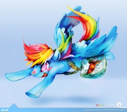 Size: 1077x953 | Tagged: safe, artist:napkit, imported from derpibooru, rainbow dash, apple, bag, carrying, flying