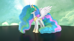 Size: 1024x576 | Tagged: safe, artist:veryoldbrony, imported from derpibooru, princess celestia, alicorn, pony, 3d, female, fluffy, mare, solo