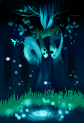 Size: 900x1318 | Tagged: safe, artist:sweetkarleeta, imported from derpibooru, queen chrysalis, butterfly, changeling, changeling queen, female, flying, solo, water