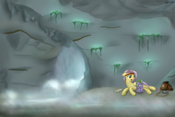 Size: 1800x1200 | Tagged: safe, artist:mattatatta, imported from derpibooru, fluttershy, spike, survivor shy, cave