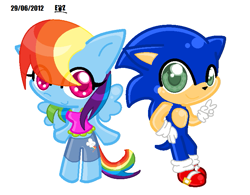 Size: 743x580 | Tagged: safe, artist:polishhedgiefangirl, imported from derpibooru, rainbow dash, anthro, chibi, crossover, sonic the hedgehog, sonic the hedgehog (series)