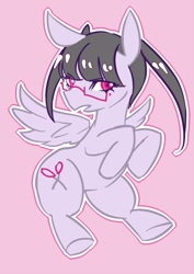 Size: 421x596 | Tagged: safe, imported from derpibooru, oc, oc only, pegasus, pony, female, glasses, looking at you, mare, open mouth, pink background, simple background, solo, spread wings, wings