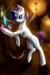 Size: 900x1350 | Tagged: safe, artist:tzelly-el, imported from derpibooru, rarity, pony, female, gem, miner, pipe, smoking, solo