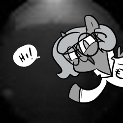 Size: 400x400 | Tagged: safe, artist:egophiliac, imported from derpibooru, princess luna, pony, moonstuck, curiosity, cute, female, glasses, grayscale, mars, monochrome, science woona, solo, speech bubble, woona