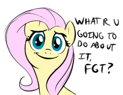 Size: 263x204 | Tagged: safe, artist:furseiseki, imported from derpibooru, fluttershy, pony, dialogue, female, reaction image, simple background, solo, vulgar, white background