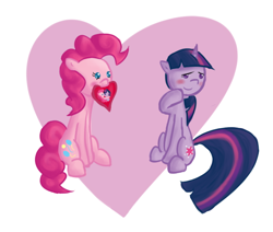 Size: 570x484 | Tagged: safe, artist:qaxis, imported from derpibooru, pinkie pie, twilight sparkle, blushing, female, heart, lesbian, shipping, twinkie