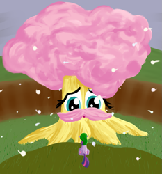 Size: 1295x1391 | Tagged: safe, artist:qaxis, imported from derpibooru, fluttershy, twilight sparkle, crossover, dendrification, facial hair, fluttertree, great deku tree, moustache, species swap, the legend of zelda, tree