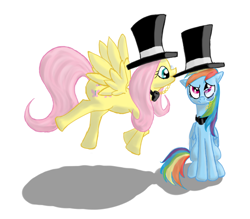 Size: 900x790 | Tagged: safe, artist:qaxis, imported from derpibooru, fluttershy, rainbow dash, bowtie, hat, monocle, top hat