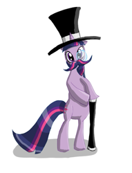 Size: 803x1052 | Tagged: safe, artist:qaxis, imported from derpibooru, twilight sparkle, pony, cane, classy, female, hat, monocle, moustache, solo, top hat