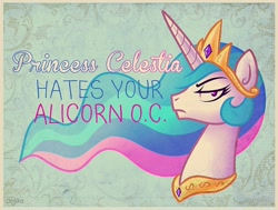 Size: 800x606 | Tagged: safe, artist:anjila, imported from derpibooru, princess celestia, pony, bust, contempt, female, mouthpiece, portrait, profile, solo