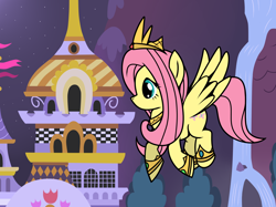 Size: 1714x1282 | Tagged: safe, artist:maishida, imported from derpibooru, fluttershy, pony, female, flying, princess, solo