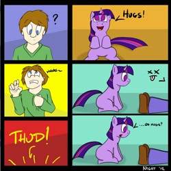 Size: 2000x2000 | Tagged: safe, artist:zackthekajillionth, imported from derpibooru, twilight sparkle, human, comic, cute, filly, high res, hug