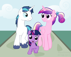 Size: 716x573 | Tagged: safe, artist:haretrinity, imported from derpibooru, princess cadance, shining armor, twilight sparkle, pony, cute, filly, trio