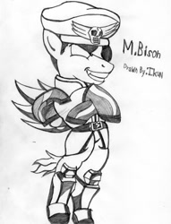 Size: 900x1177 | Tagged: safe, artist:ikuntyphoon, imported from derpibooru, bison, pony, bipedal, crossover, drawing, m. bison, monochrome, pencil drawing, ponified, solo, street fighter, traditional art