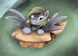 Size: 3510x2550 | Tagged: safe, artist:hewison, imported from derpibooru, derpy hooves, pegasus, pony, box, female, high res, mare, pony in a box, solo