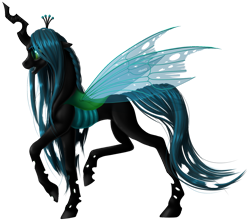 Size: 1300x1145 | Tagged: safe, artist:kittehkatbar, imported from derpibooru, queen chrysalis, changeling, changeling queen, crown, duo, female, insect wings, jewelry, regalia, simple background, transparent background, transparent wings, wings